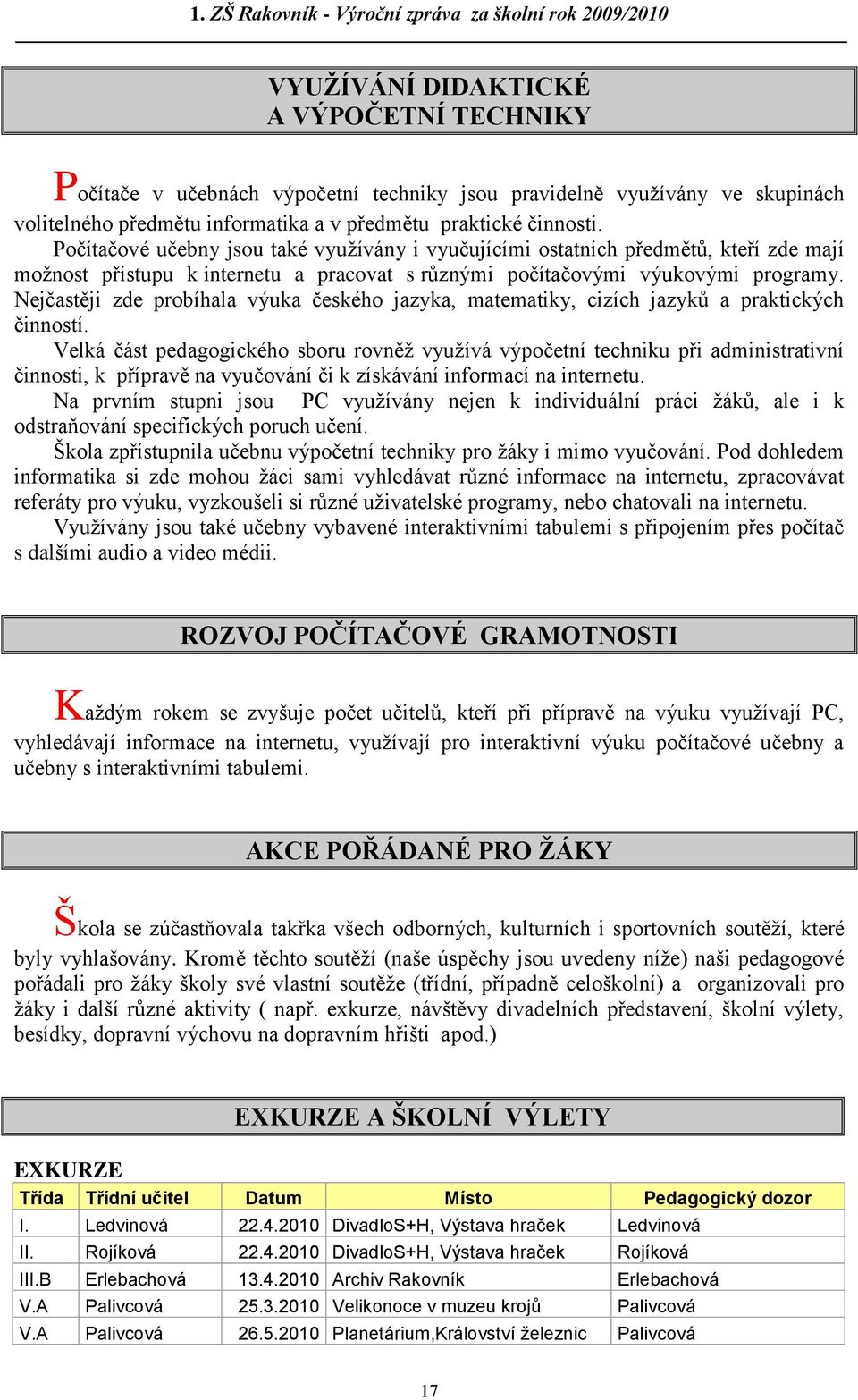 Nejčastěji zde probíhala výuka českého jazyka, matematiky, cizích jazyků a praktických činností.