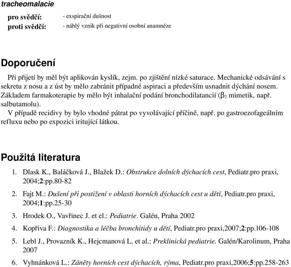 Základem farmakoterapie by mělo být inhalační podání bronchodilatancií (β 2 mimetik, např. salbutamolu). V případě recidivy by bylo vhodné pátrat po vyvolávající příčině, např.