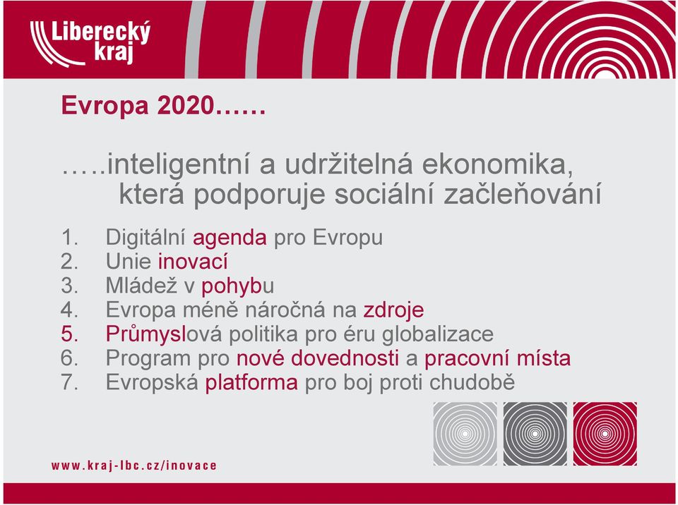 Digitální agenda pro Evropu 2. Unie inovací 3. Mládež v pohybu 4.