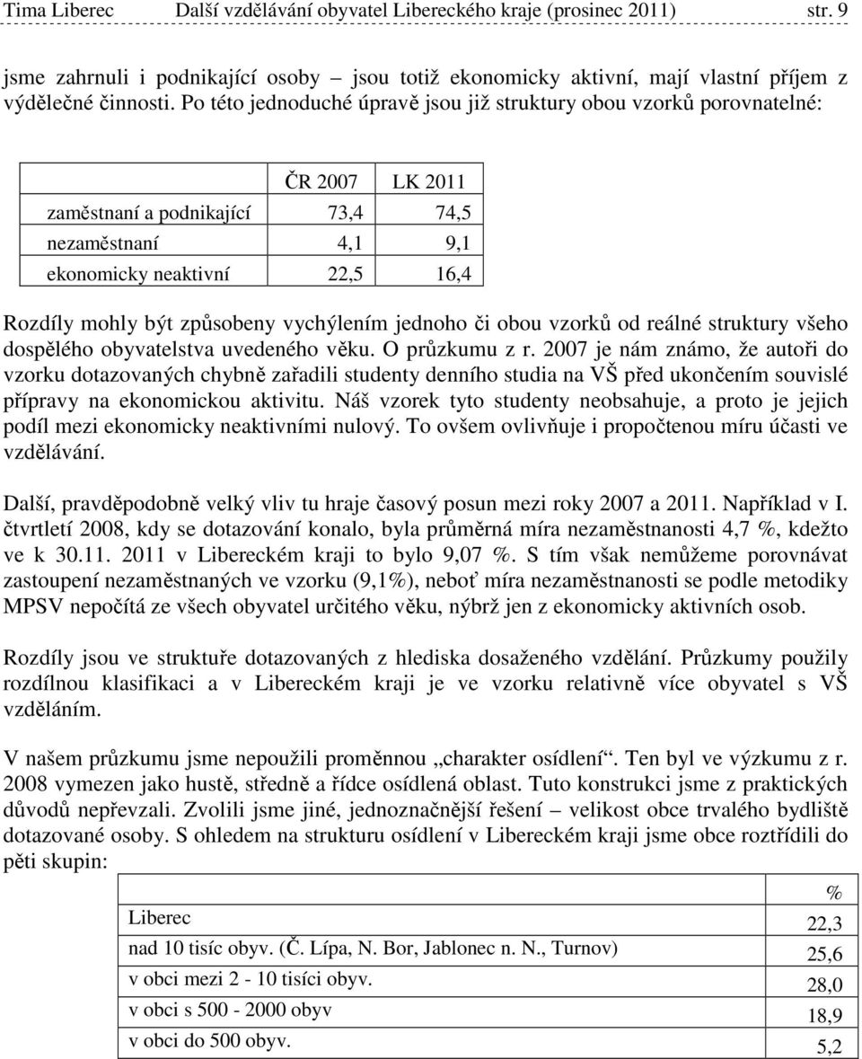 způsobeny vychýlením jednoho či obou vzorků od reálné struktury všeho dospělého obyvatelstva uvedeného věku. O průzkumu z r.