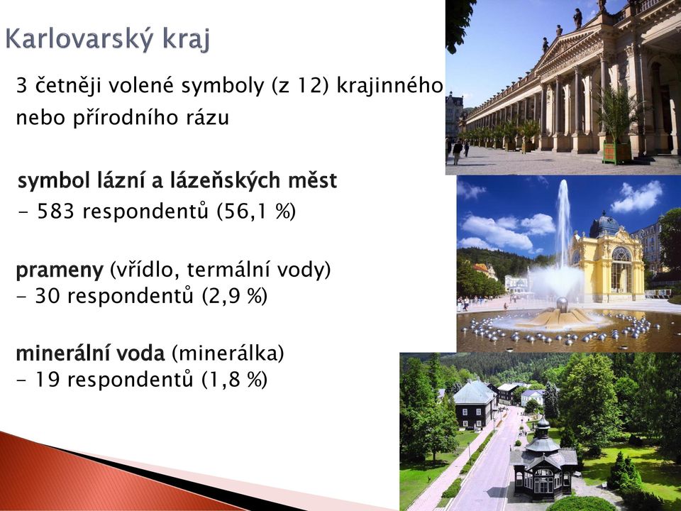 respondentů (56,1 %) prameny (vřídlo, termální vody) - 30