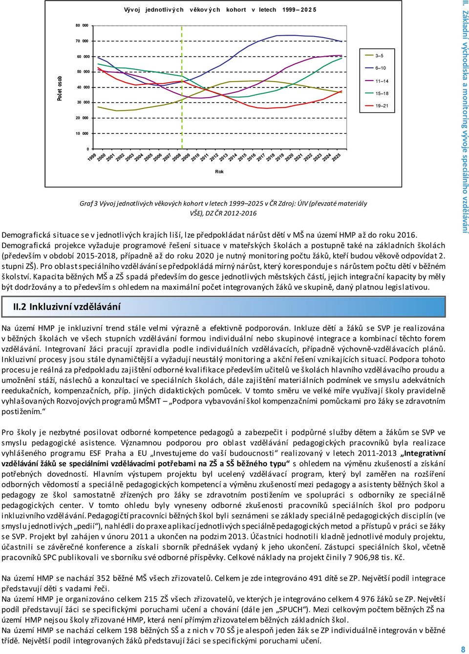 Demografická projekce vyžaduje programové řešení situace v mateřských školách a postupně také na základních školách (především v období 2015-2018, případně až do roku 2020 je nutný monitoring počtu