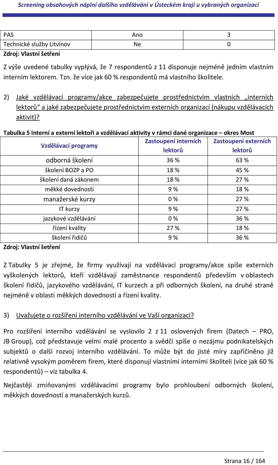 2) Jaké vzdělávací programy/akce zabezpečujete prostřednictvím vlastních interních lektorů a jaké zabezpečujete prostřednictvím externích organizací (nákupu vzdělávacích aktivit)?