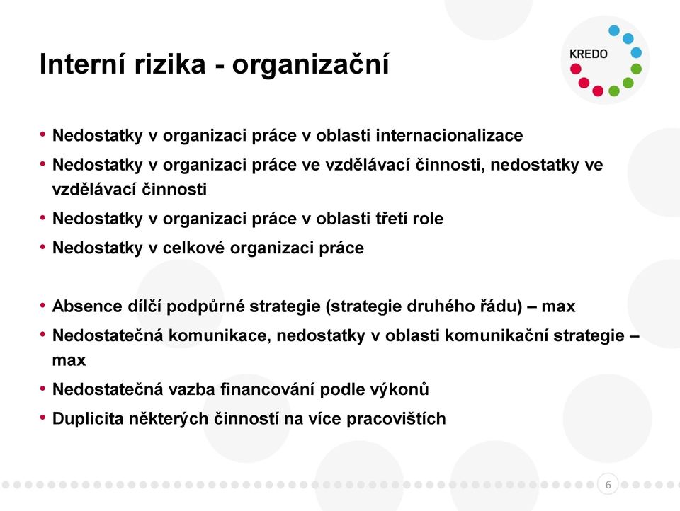 celkové organizaci práce Absence dílčí podpůrné strategie (strategie druhého řádu) max Nedostatečná komunikace, nedostatky