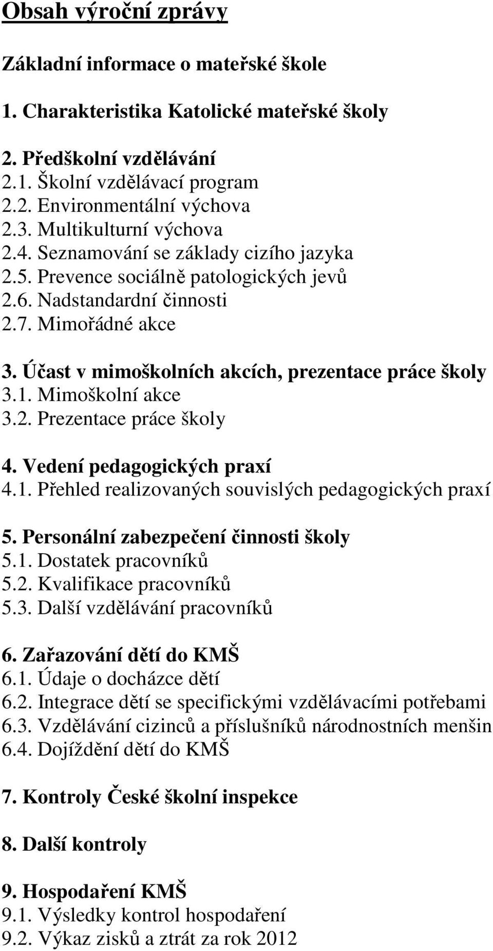 Účast v mimoškolních akcích, prezentace práce školy 3.1. Mimoškolní akce 3.2. Prezentace práce školy 4. Vedení pedagogických praxí 4.1. Přehled realizovaných souvislých pedagogických praxí 5.