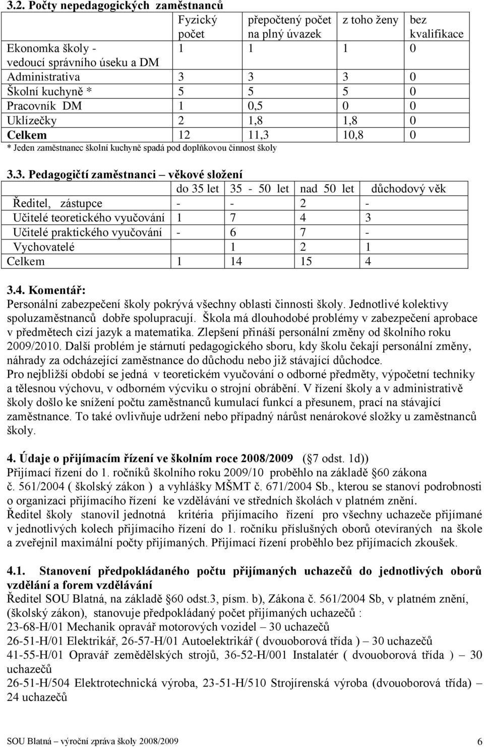 10,8 0 * Jeden zaměstnanec školní kuchyně spadá pod doplňkovou činnost školy 3.