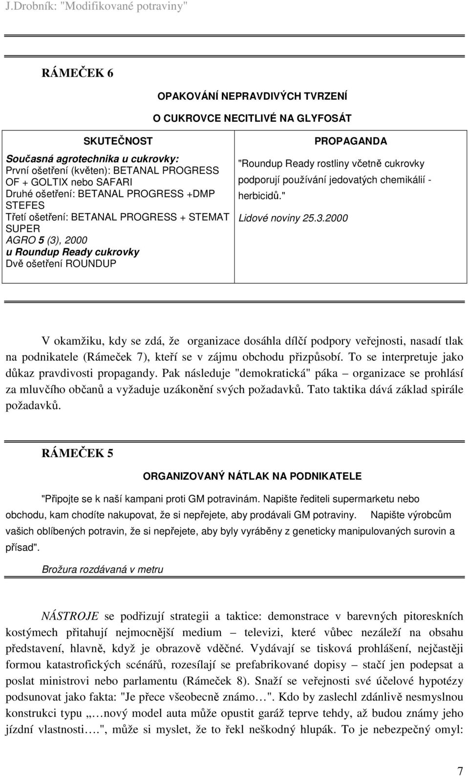 cukrovky podporují používání jedovatých chemikálií - herbicidů." Lidové noviny 25.3.