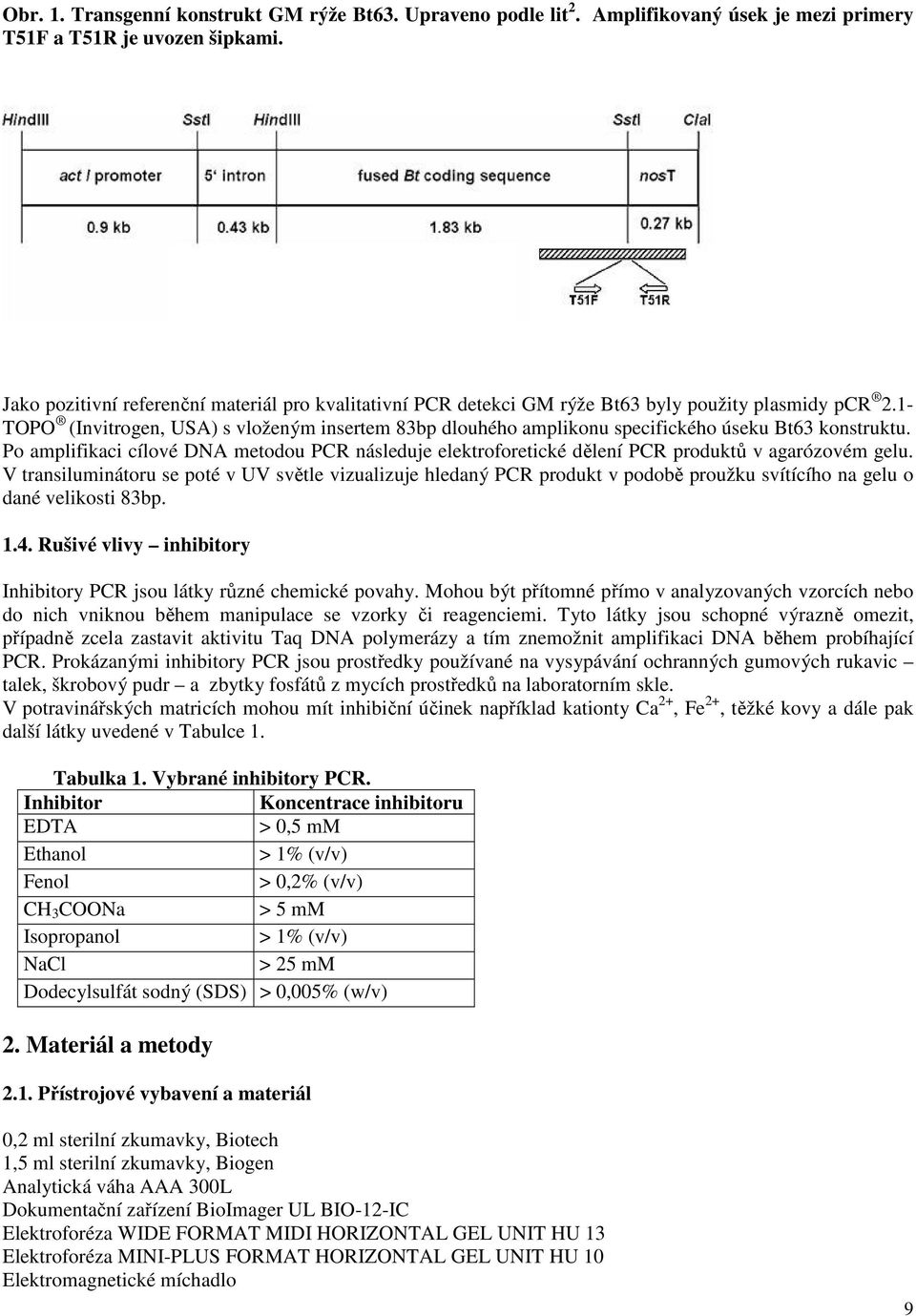 1- TOPO (Invitrogen, USA) s vloženým insertem 83bp dlouhého amplikonu specifického úseku Bt63 konstruktu.