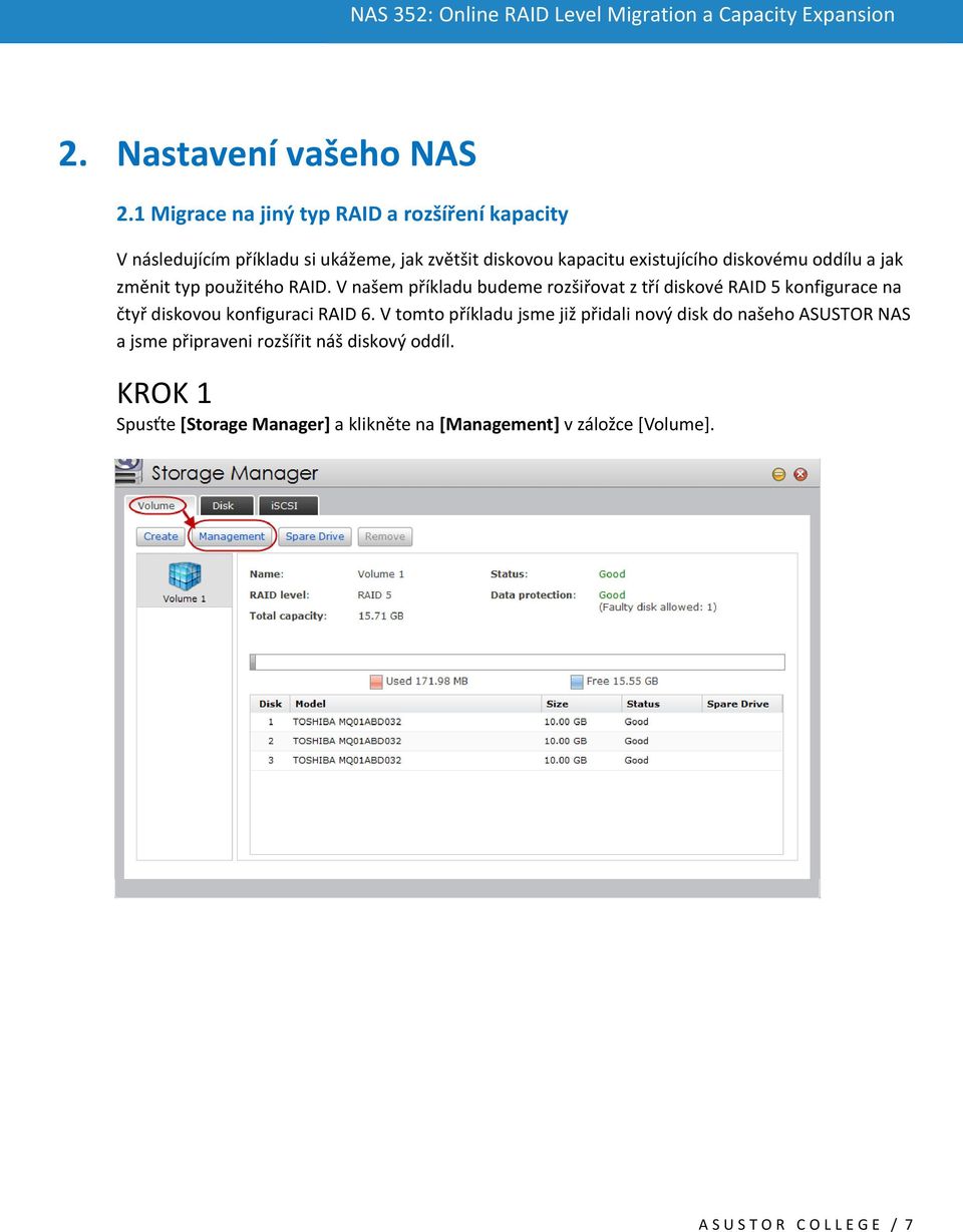 diskovému oddílu a jak změnit typ použitého RAID.