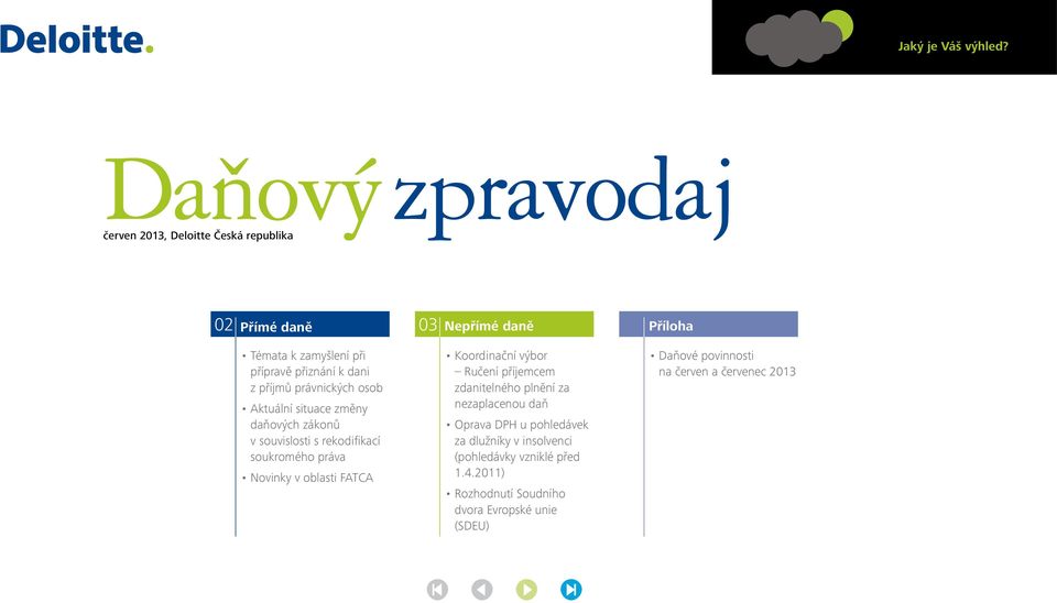 právnických osob Aktuální situace změny daňových zákonů v souvislosti s rekodifikací soukromého práva Novinky v oblasti FATCA 03 Nepřímé