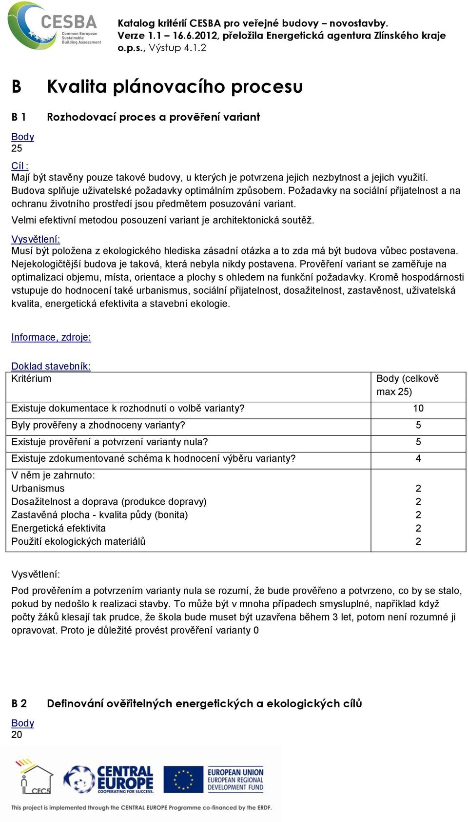 Velmi efektivní metodou posouzení variant je architektonická soutěž. Musí být položena z ekologického hlediska zásadní otázka a to zda má být budova vůbec postavena.