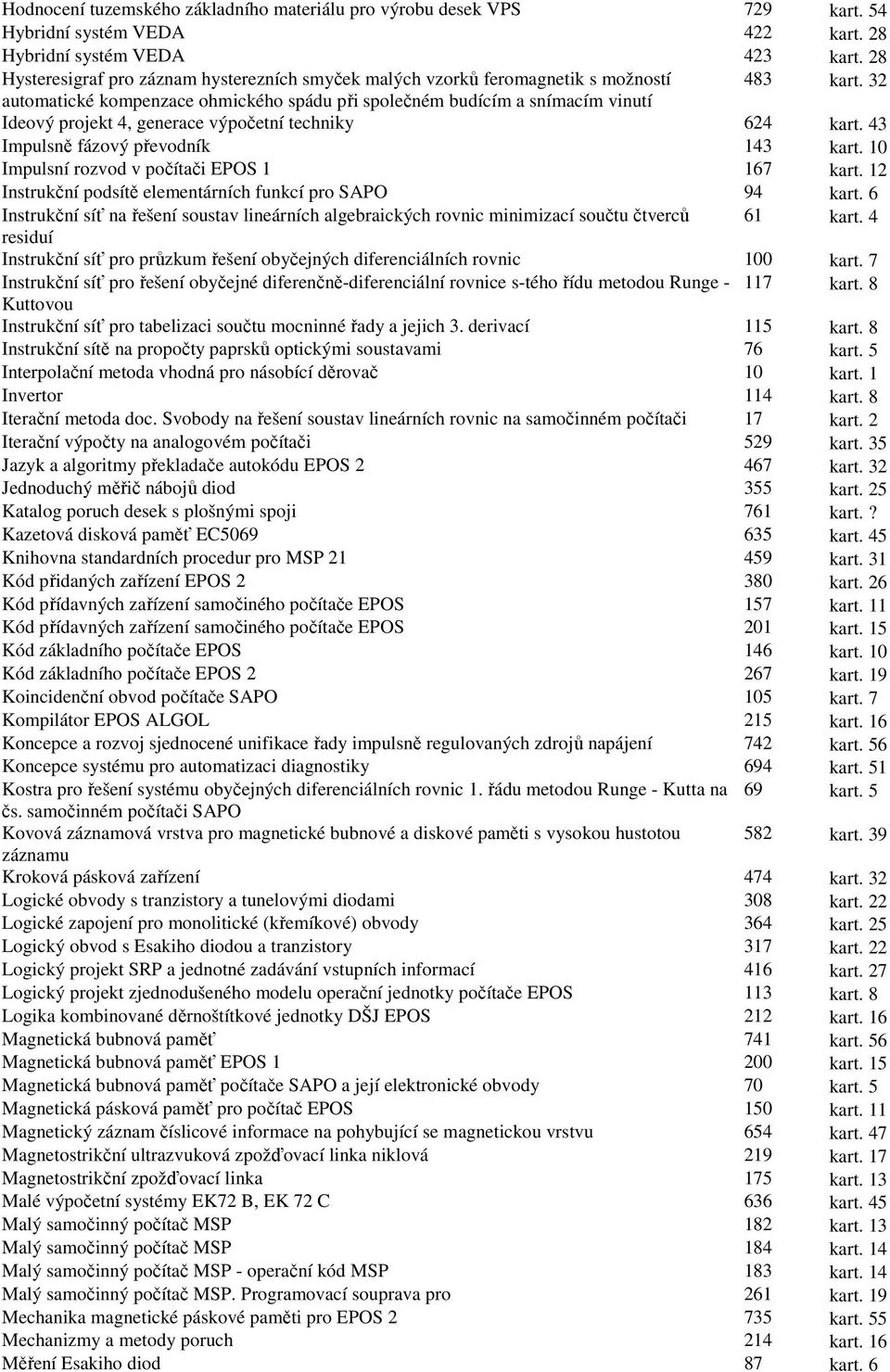 32 automatické kompenzace ohmického spádu při společném budícím a snímacím vinutí Ideový projekt 4, generace výpočetní techniky 624 kart. 43 Impulsně fázový převodník 143 kart.