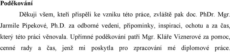 ochotu a za čas, který této práci věnovala. Upřímné poděkování patří Mgr.