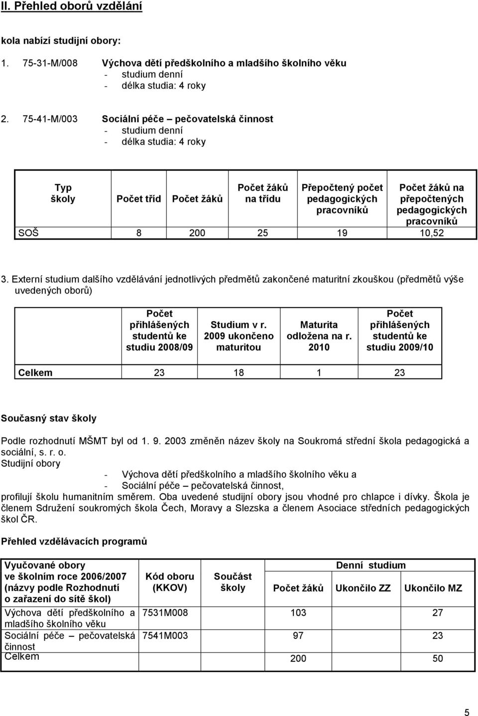 přepočtených pedagogických pracovníků SOŠ 8 200 25 19 10,52 3.