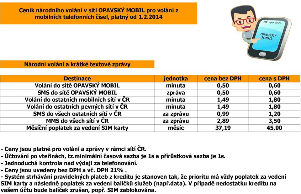 mobilních sítí v ČR minuta 1,49 1,80 Volání do ostatních pevných sítí v ČR minuta 1,49 1,80 SMS do všech ostatních sítí v ČR za zprávu 0,99 1,20 MMS do všech sítí v ČR za zprávu 2,89 3,50 Měsíční