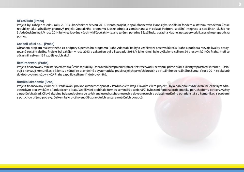 sociální integrace a sociálních služeb ve Středočeském kraji. V roce 2014 byly realizovány všechny klíčové aktivity, a to terénní poradna BEzeSTudu, poradna Kladno, netstreetwork II.