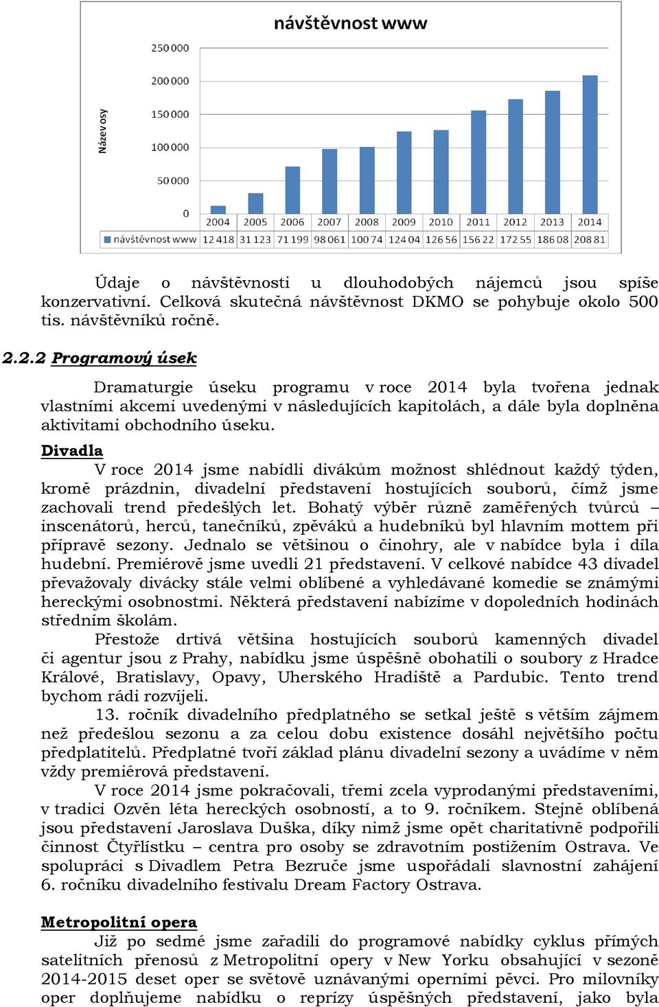 Divadla V roce 2014 jsme nabídli divákům možnost shlédnout každý týden, kromě prázdnin, divadelní představení hostujících souborů, čímž jsme zachovali trend předešlých let.