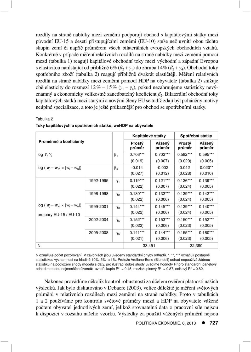 Konkrétně v případě měření relativních rozdílů na straně nabídky mezi zeměmi pomocí mezd (tabulka 1) reagují kapitálové obchodní toky mezi východní a západní Evropou s elasticitou narůstající od