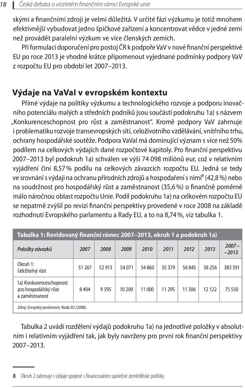 Při formulaci doporučení pro postoj ČR k podpoře VaV v nové finanční perspektivě EU po roce 2013 je vhodné krátce připomenout vyjednané podmínky podpory VaV z rozpočtu EU pro období let 2007 2013.