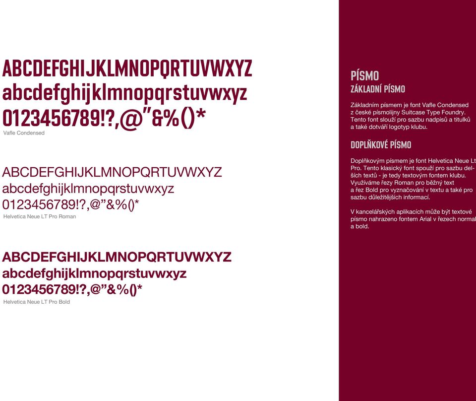 Tento font slouží pro sazbu nadpisů a titulků a také dotváří logotyp klubu. DOPLŇKOVÉ PÍSMO Doplňkovým písmem je font Helvetica Neue Lt Pro.