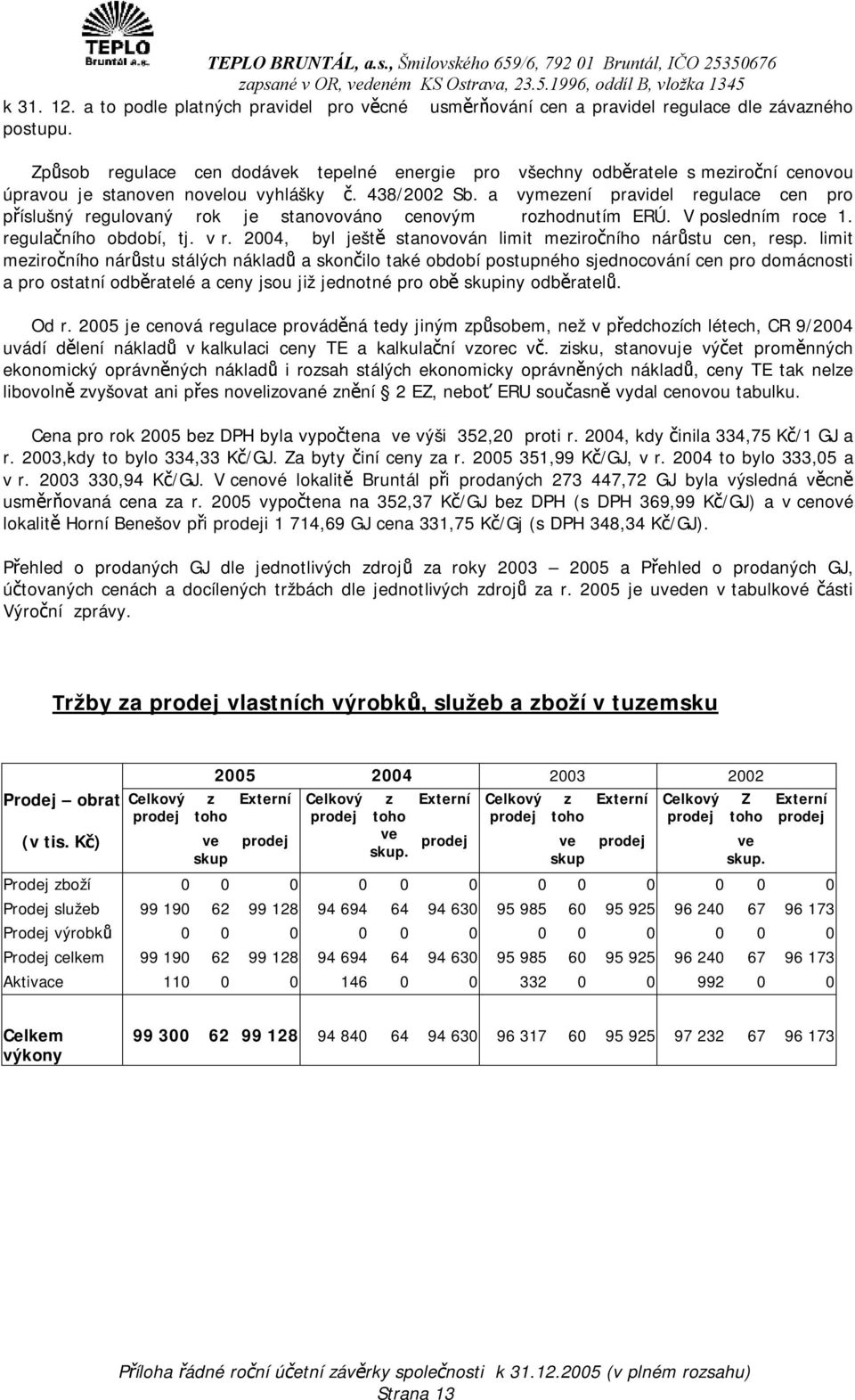 a vymezení pravidel regulace cen pro příslušný regulovaný rok je stanovováno cenovým rozhodnutím ERÚ. V posledním roce 1. regulačního období, tj. v r.