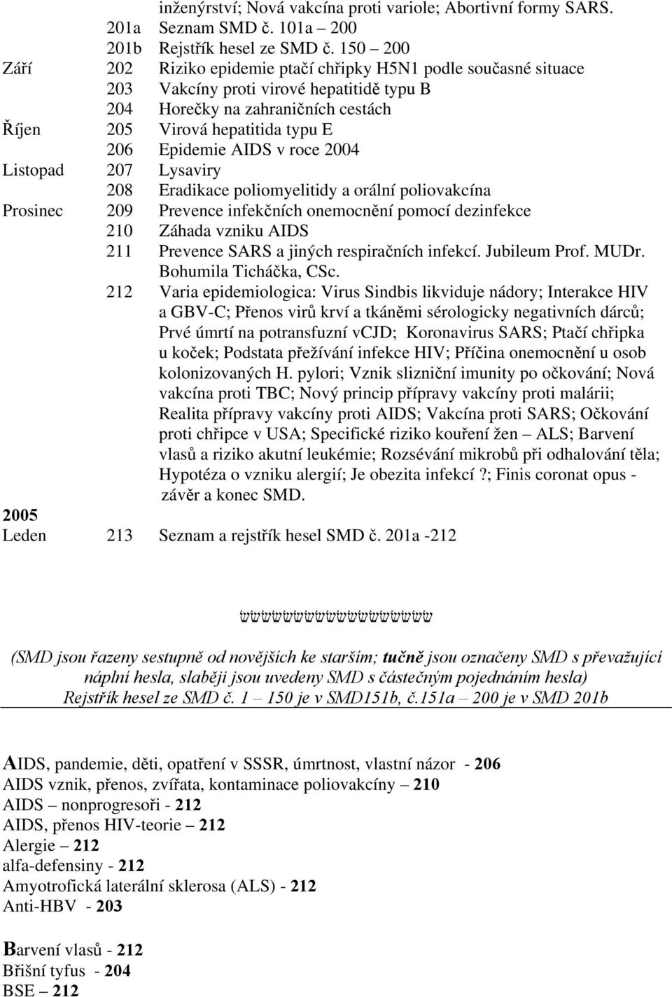 Epidemie AIDS v roce 2004 Listopad 207 Lysaviry 208 Eradikace poliomyelitidy a orální poliovakcína Prosinec 209 Prevence infekčních onemocnění pomocí dezinfekce 210 Záhada vzniku AIDS 211 Prevence