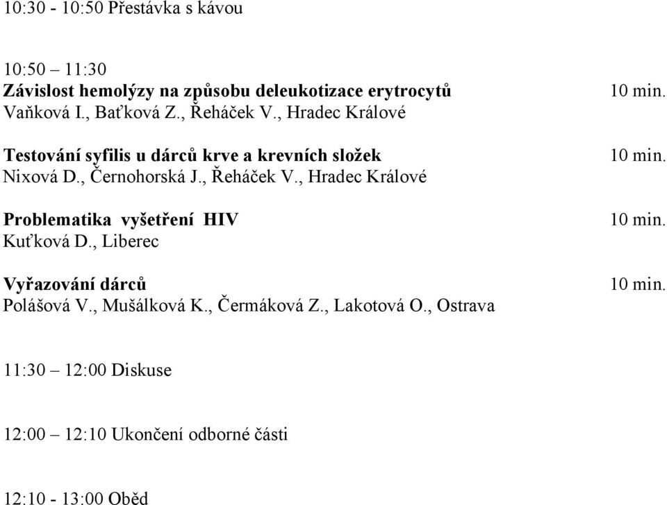 , Černohorská J., Řeháček V., Hradec Králové Problematika vyšetření HIV Kuťková D.