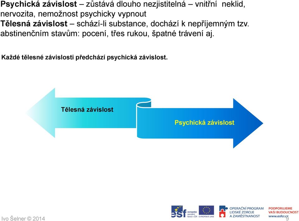 abstinenčním stavům: pocení, třes rukou, špatné trávení aj.