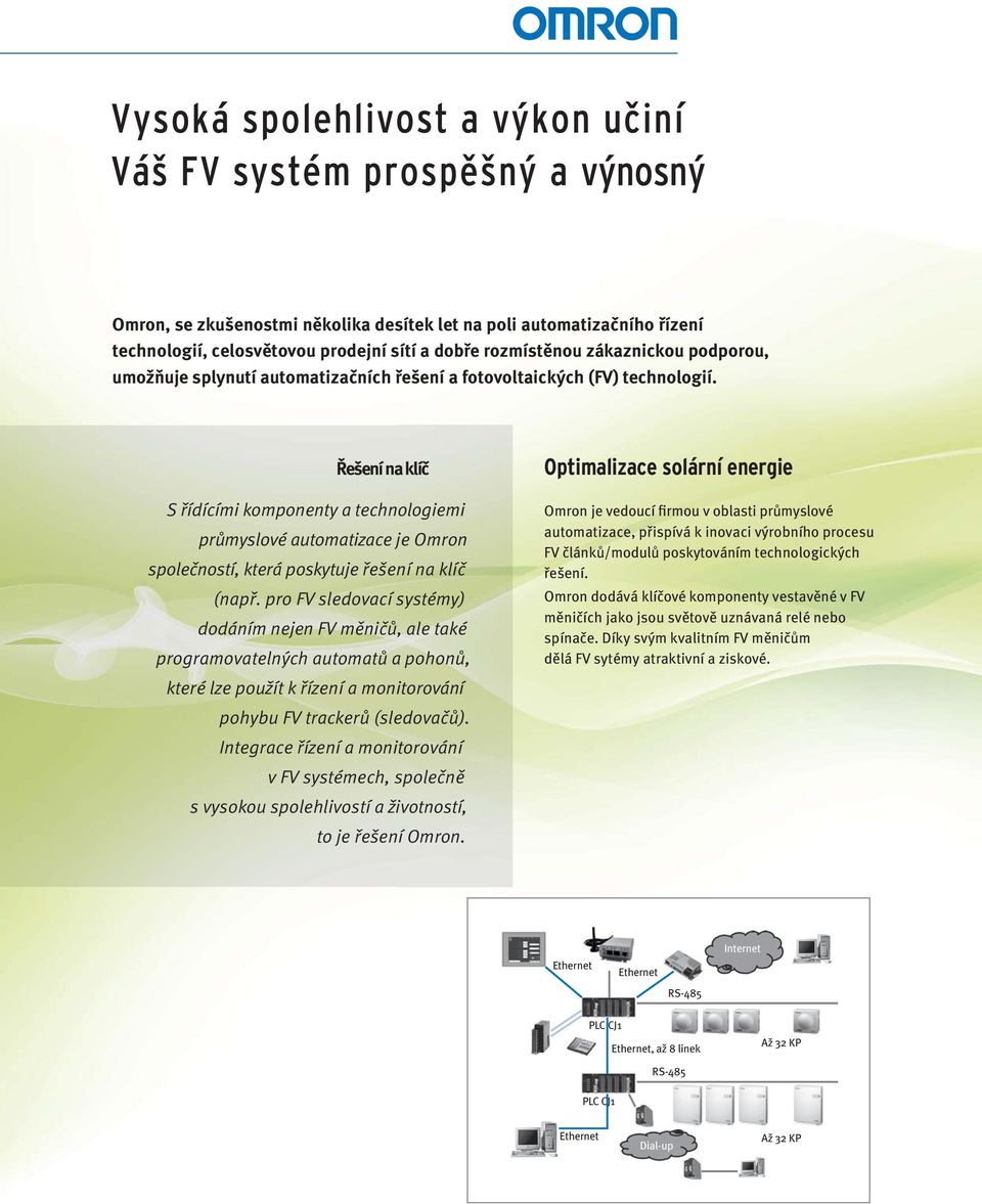 Řešení na klíč S řídícími komponenty a technologiemi průmyslové automatizace je Omron společností, která poskytuje řešení na klíč (např.