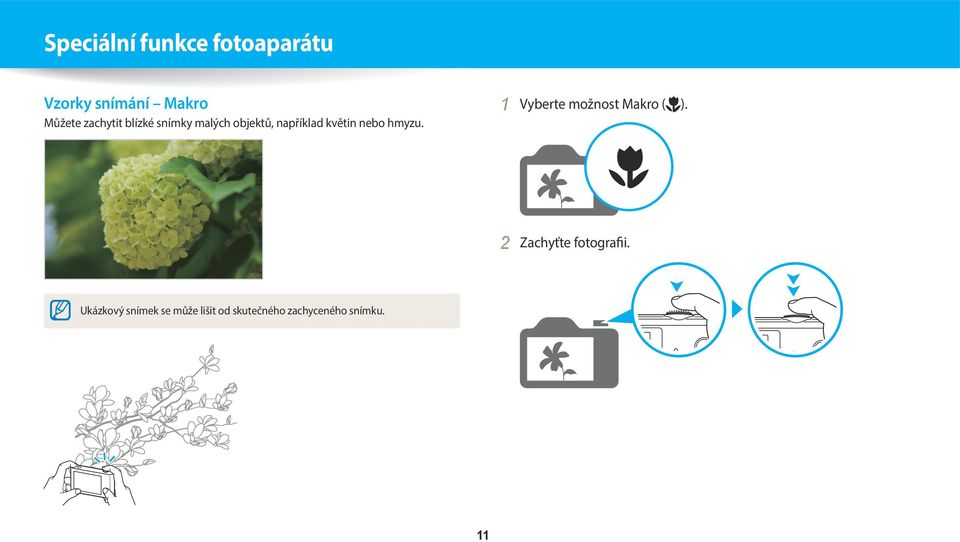 hmyzu. 1 Vyberte možnost Makro ( ). 2 Zachyťte fotografii.