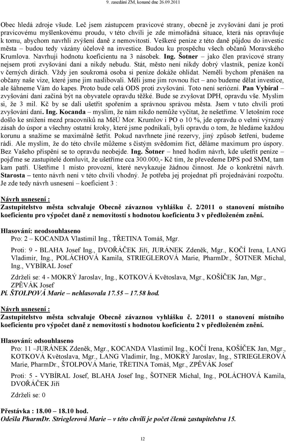 daně z nemovitostí. Veškeré peníze z této daně půjdou do investic města budou tedy vázány účelově na investice. Budou ku prospěchu všech občanů Moravského Krumlova.