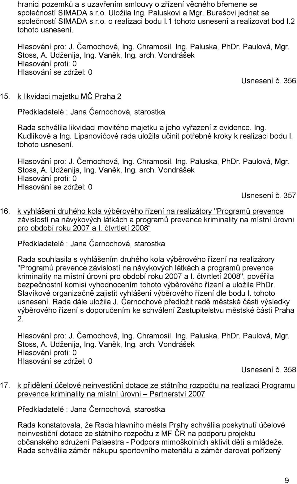 Vondrášek Hlasování proti: 0 Hlasování se zdržel: 0 Usnesení č. 356 15.