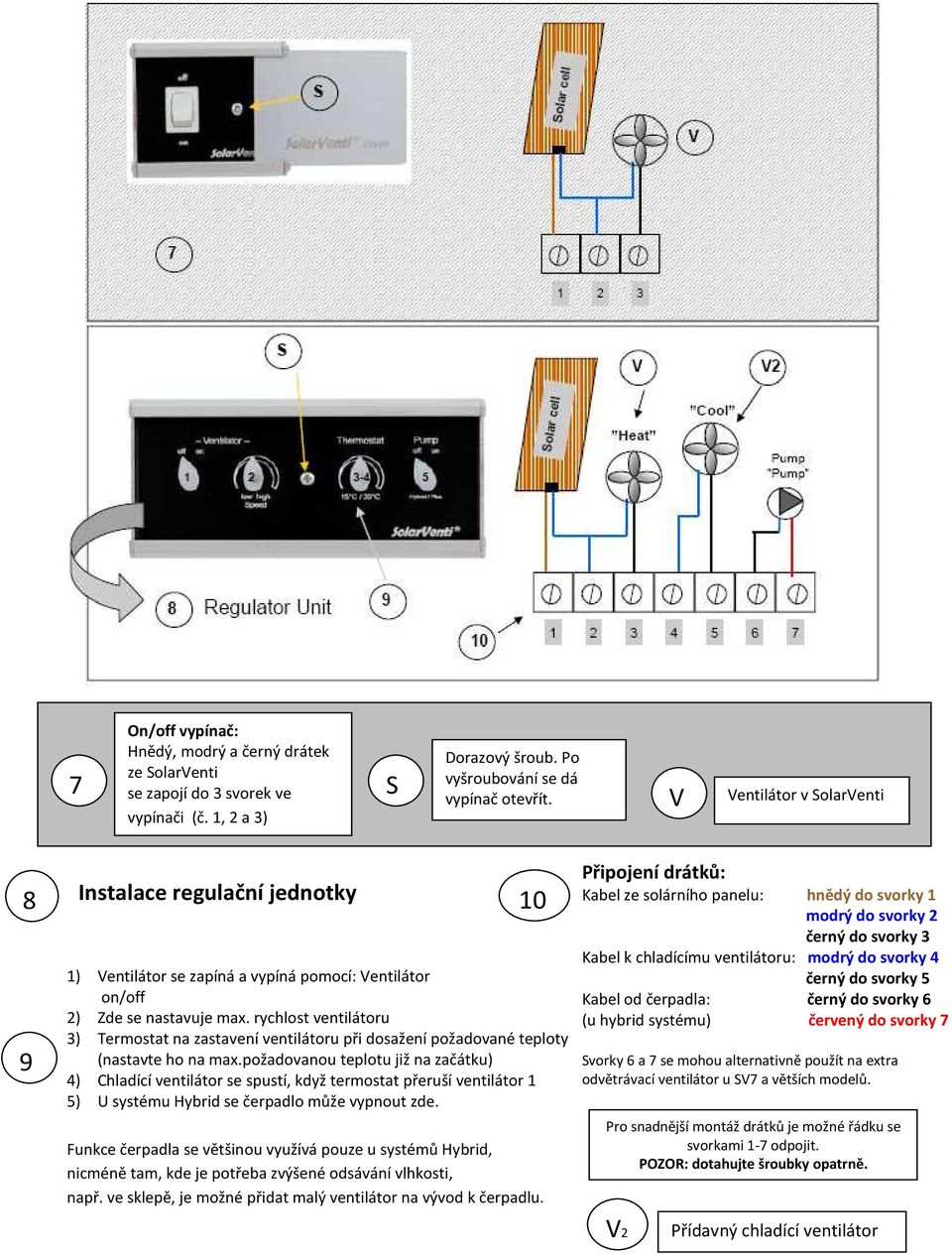 rychlost ventilátoru 3) Termostat na zastavení ventilátoru při dosažení požadované teploty (nastavte ho na max.