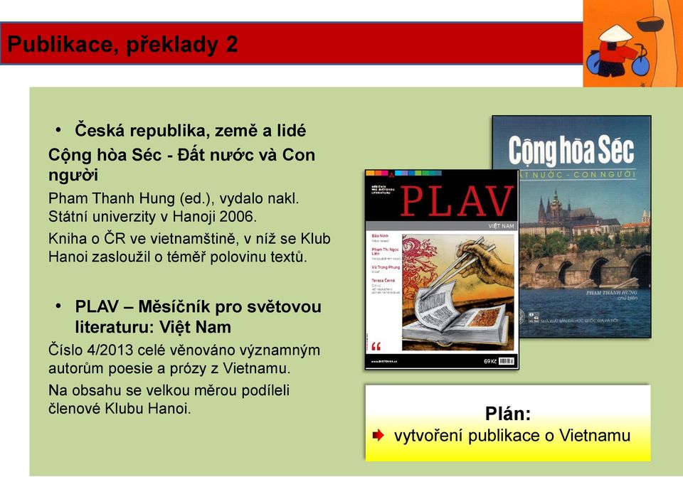 Vydali jsme znovu obnovenou publikaci Cong Hoa Sec o české republice ve vietnamštině Kniha o ČR ve vietnamštině, v níž se Klub Hanoi