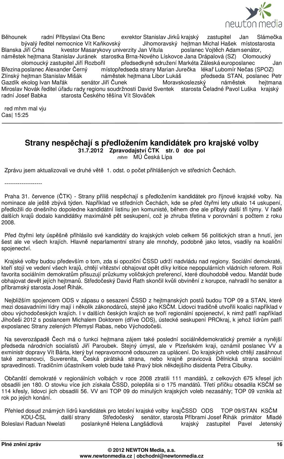 Rozbořil předsedkyně sdružení Markéta Záleská europoslanec Jan Březina poslanec Alexander Černý místopředseda strany Marian Jurečka lékař Lubomír Nečas (SPOZ) Zlínský hejtman Stanislav Mišák náměstek