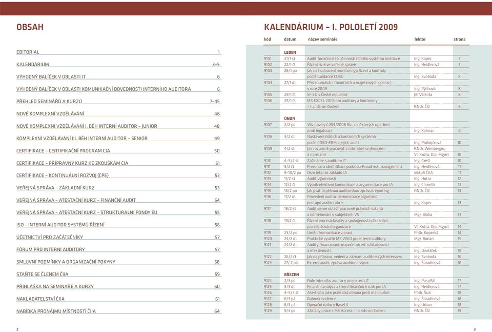 A KURZŮ 7 45 NOVÉ KOMPLEXNÍ VZDĚLÁVÁNÍ 46 NOVÉ KOMPLEXNÍ VZDĚLÁVÁNÍ I. BĚH INTERNÍ AUDITOR JUNIOR 48 KOMPLEXNÍ VZDĚLÁVÁNÍ III.