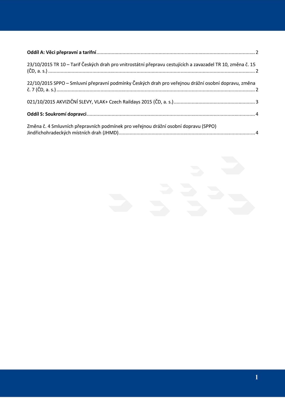 .. 2 22/10/2015 SPPO Smluvní přepravní podmínky Českých drah pro veřejnou drážní osobní dopravu, změna č. 7 (ČD, a. s.).