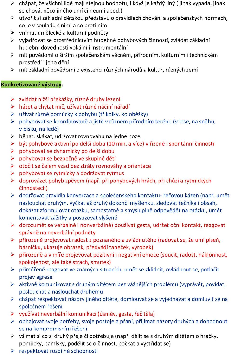 pohybových činností, zvládat základní hudební dovednosti vokální i instrumentální mít povědomí o širším společenském věcném, přírodním, kulturním i technickém prostředí i jeho dění mít základní