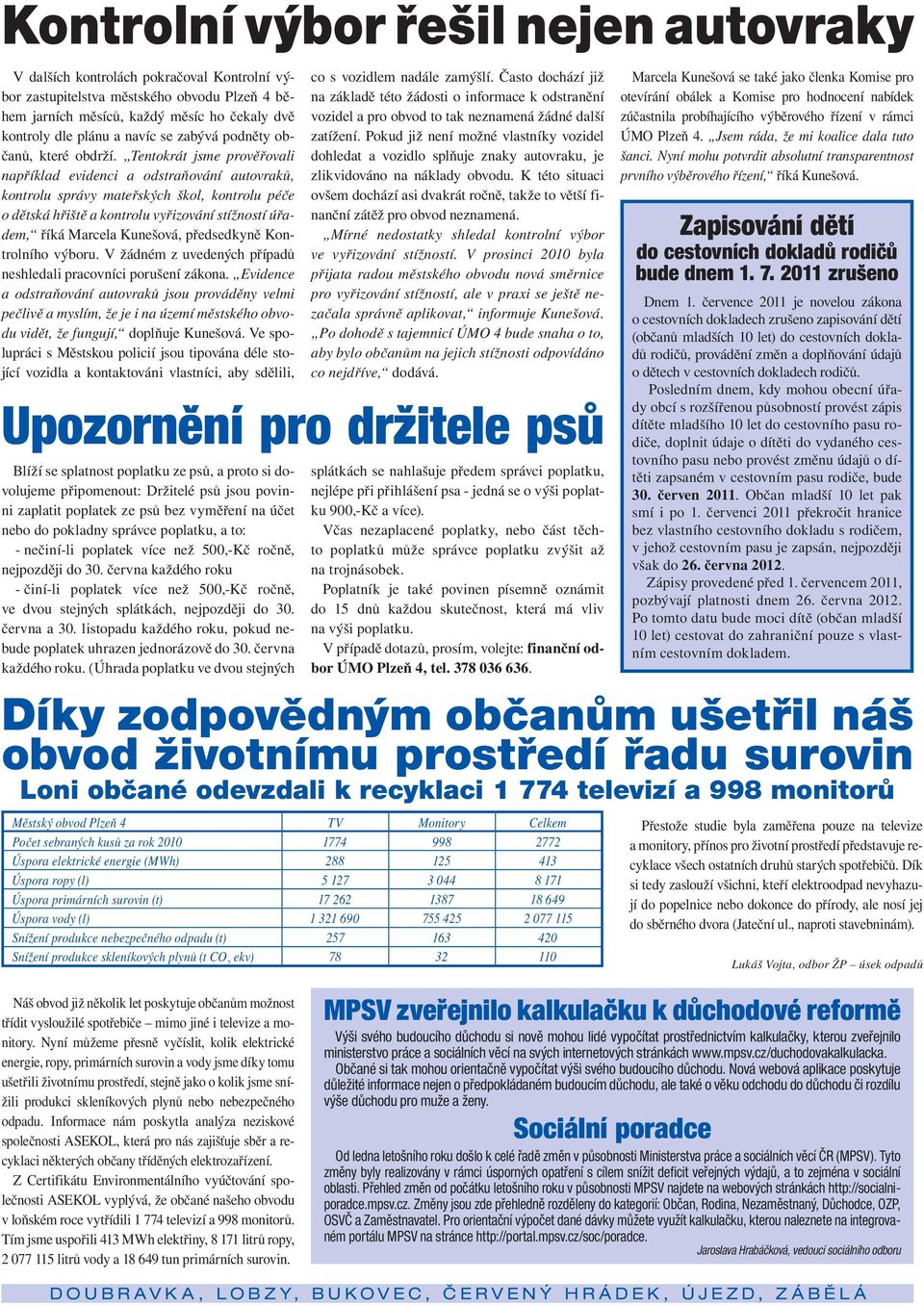 Tentokrát jsme prověřovali například evidenci a odstraňování autovraků, kontrolu správy mateřských škol, kontrolu péče o dětská hřiště a kontrolu vyřizování stížností úřadem, říká Marcela Kunešová,