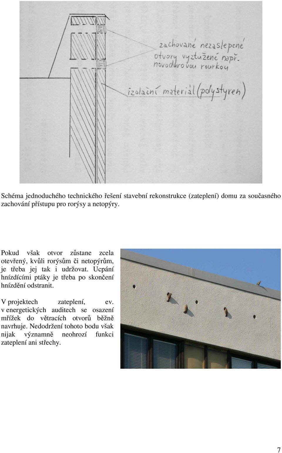 Ucpání hnízdícími ptáky je třeba po skončení hnízdění odstranit. V projektech zateplení, ev.