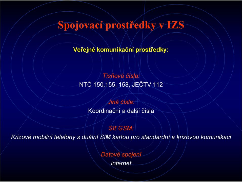 Koordinační a další čísla Síť GSM: Krizové mobilní telefony s