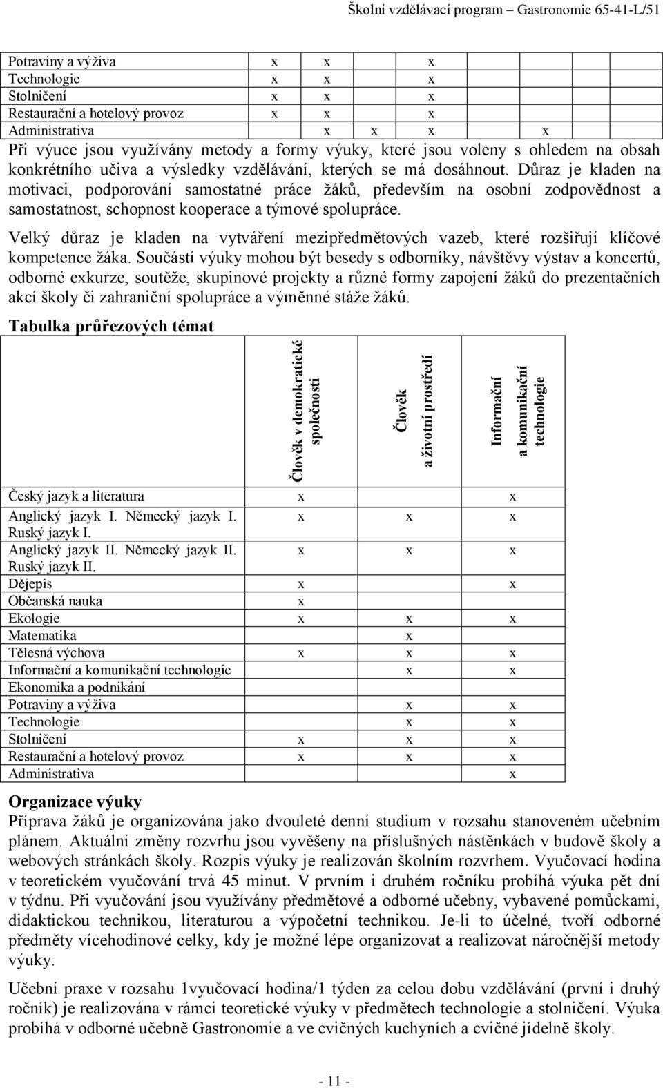 vzdělávání, kterých se má dosáhnout. Důraz je kladen na motivaci, podporování samostatné práce žáků, především na osobní zodpovědnost a samostatnost, schopnost kooperace a týmové spolupráce.