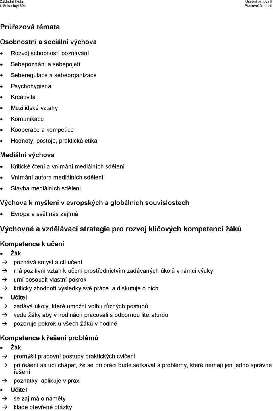 zajímá Výchovné a vzdělávací strategie pro rozvoj klíčových kompetencí žáků Kompetence k učení Žák poznává smysl a cíl učení má pozitivní vztah k učení prostřednictvím zadávaných úkolů v rámci výuky