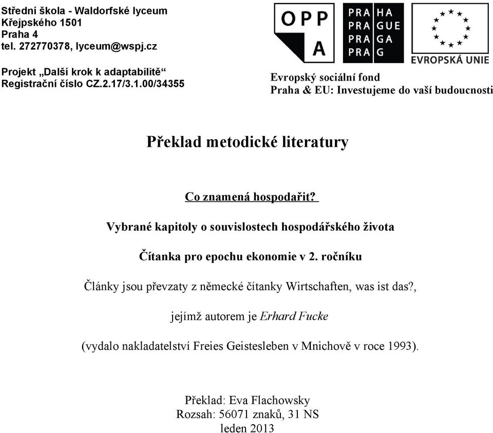 Vybrané kapitoly o souvislostech hospodářského života Čítanka pro epochu ekonomie v 2.