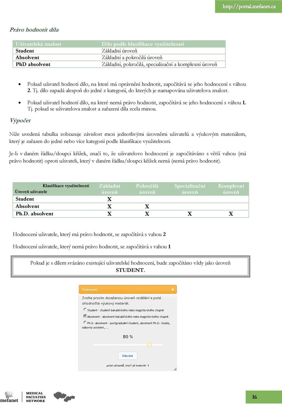 Pokud uţivatel hodnotí dílo, na které nemá právo hodnotit, započítává se jeho hodnocení s váhou 1. Tj. pokud se uţivatelova znalost a zařazení díla zcela minou.