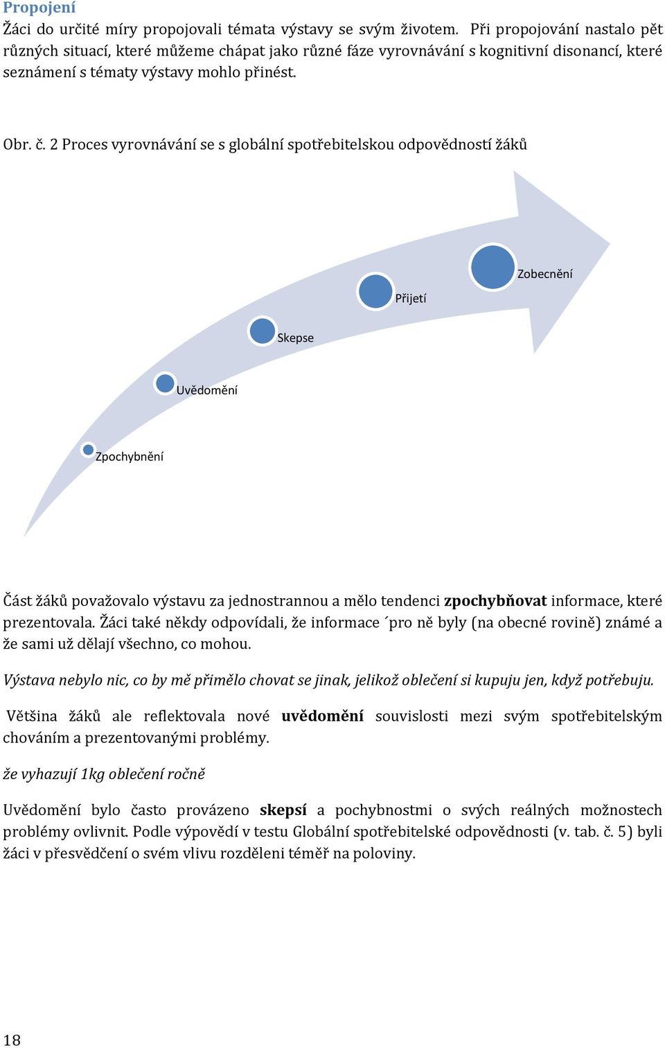 2 Proces vyrovnávání se s globální spotřebitelskou odpovědností žáků Přijetí Zobecnění Skepse Uvědomění Zpochybnění Část žáků považovalo výstavu za jednostrannou a mělo tendenci zpochybňovat