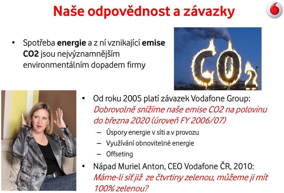 na polovinu do března 2020 (úroveň FY 2006/07) Úspory energie v síti a v provozu Využívání obnovitelné