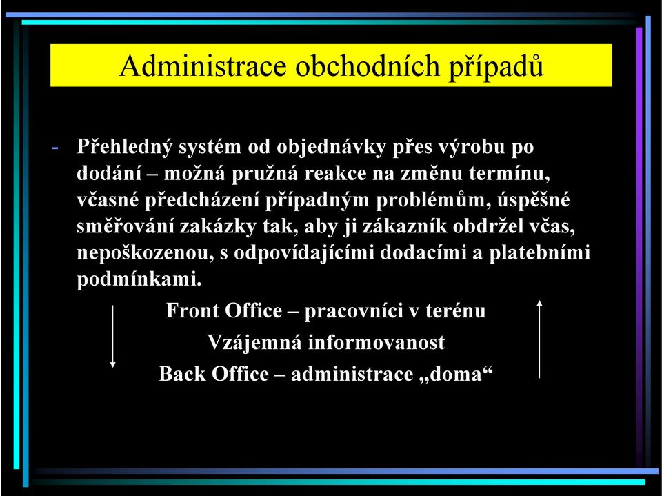 zakázky tak, aby ji zákazník obdržel včas, nepoškozenou, s odpovídajícími dodacími a