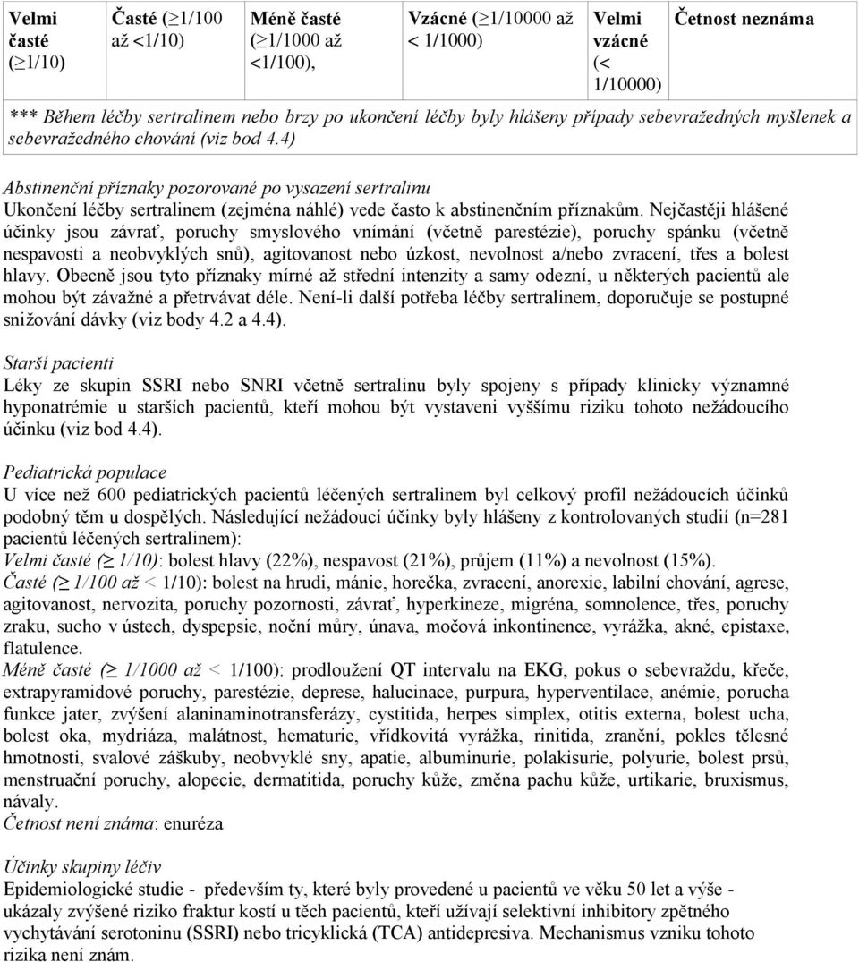 4) Abstinenční příznaky pozorované po vysazení sertralinu Ukončení léčby sertralinem (zejména náhlé) vede často k abstinenčním příznakům.