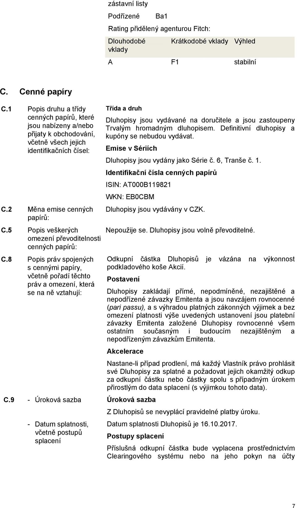 5 Popis veškerých omezení převoditelnosti cenných papírů: C.